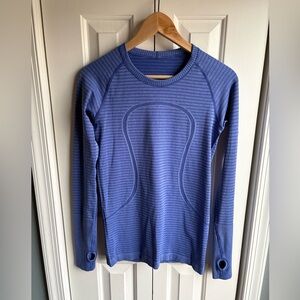 Lululemon Womens Swiftly Tech Long Sleeved Blue Striped Shirt Size 6